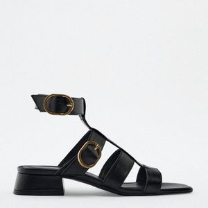 Zara black square heel sandal NWT